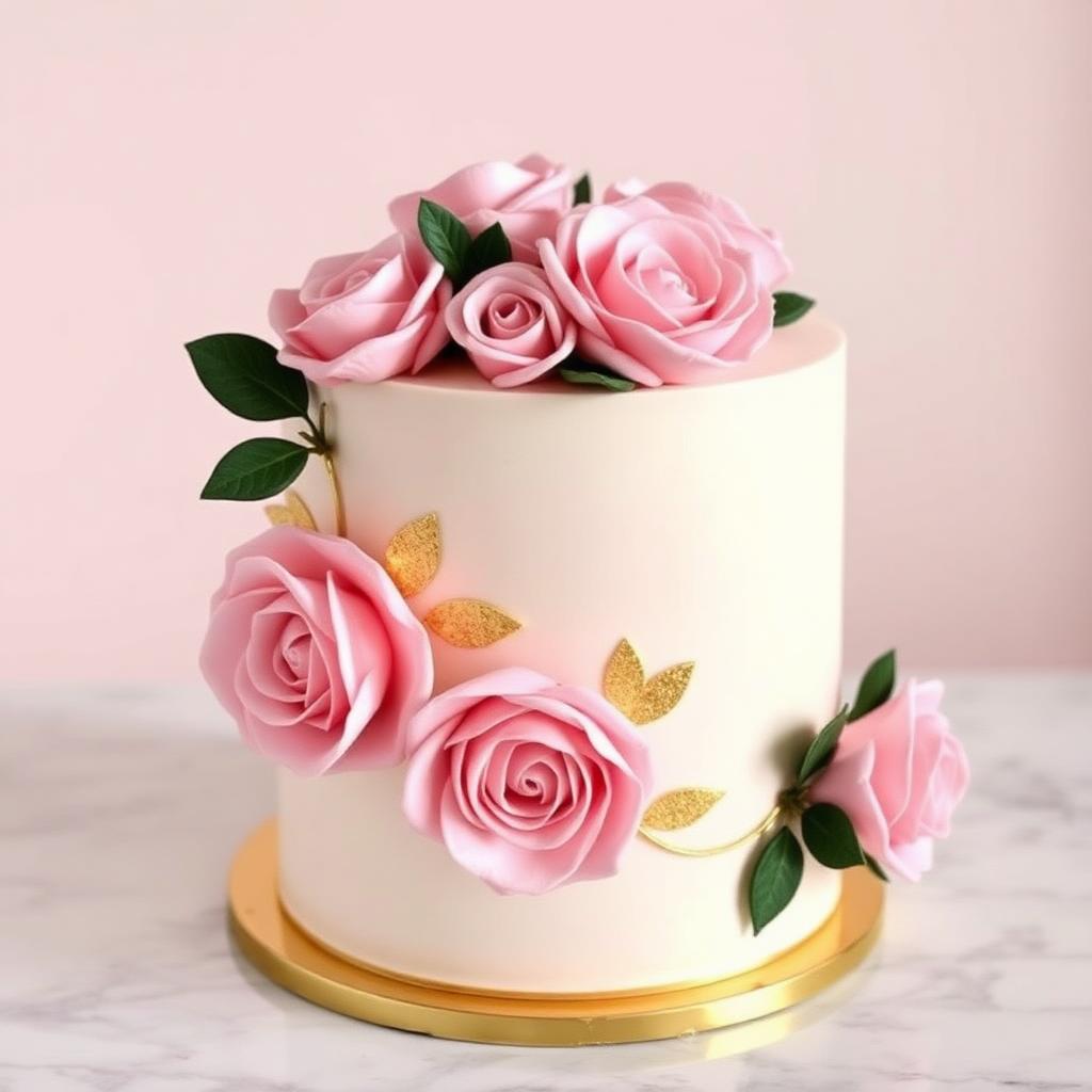 Custom pink rose cake with gold accents
